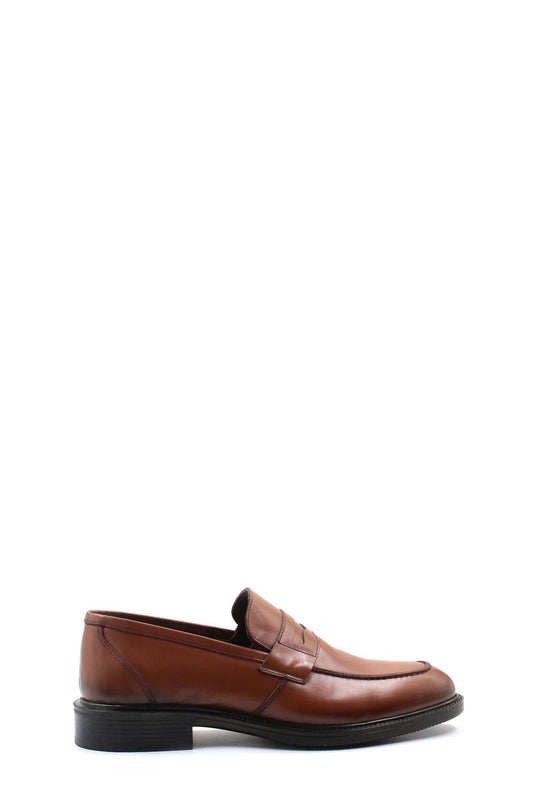 Men's Brown Leather Penny Loafers-Wessi