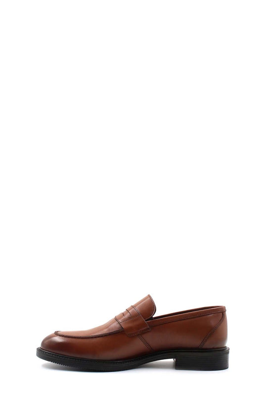 Men's Brown Leather Penny Loafers-Wessi