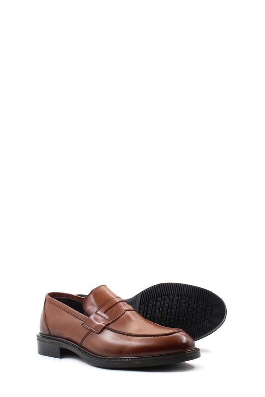 Men's Brown Leather Penny Loafers-Wessi