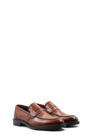 Men's Brown Leather Penny Loafers-Wessi