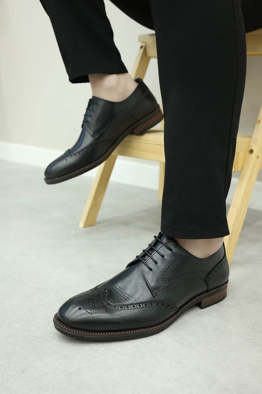 Men's Black Leather Brogue Oxfords-Wessi