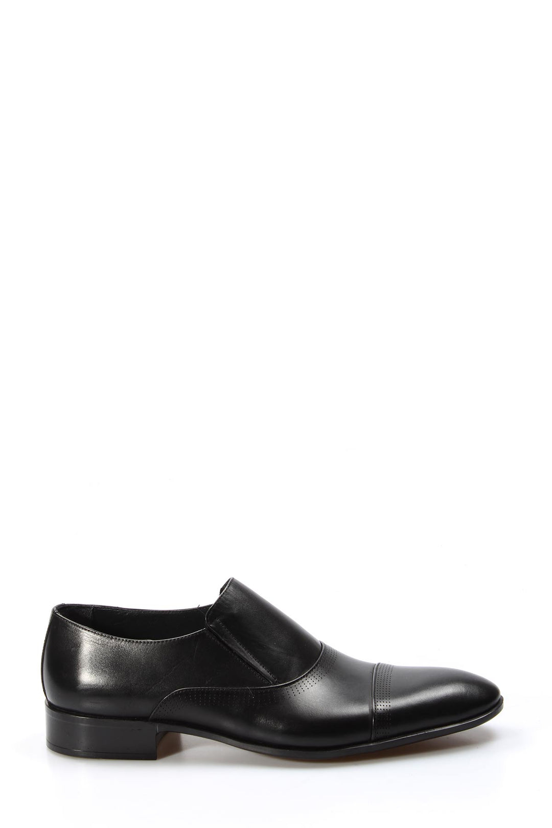 Men's Black Leather Slip-On Dress Shoes with Cap Toe - Wessi