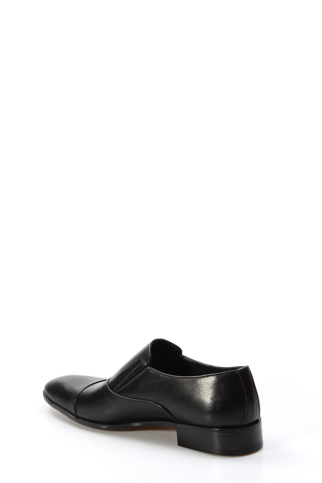 Men's Black Leather Slip-On Dress Shoes with Cap Toe - Wessi