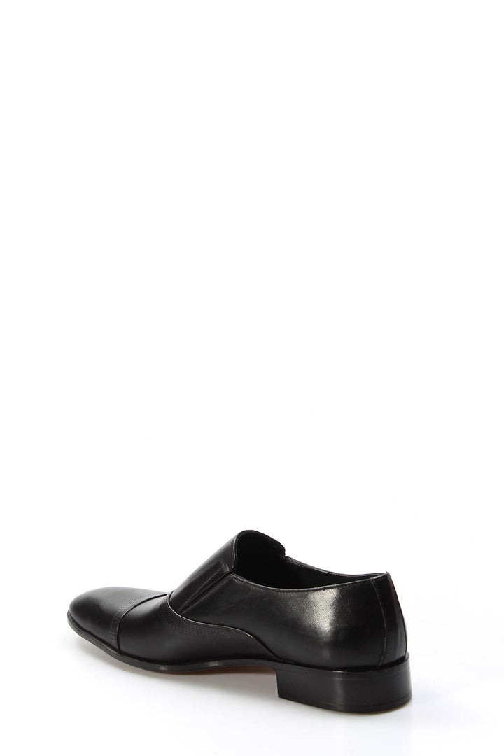 Men's Black Leather Slip-On Dress Shoes with Cap Toe - Wessi