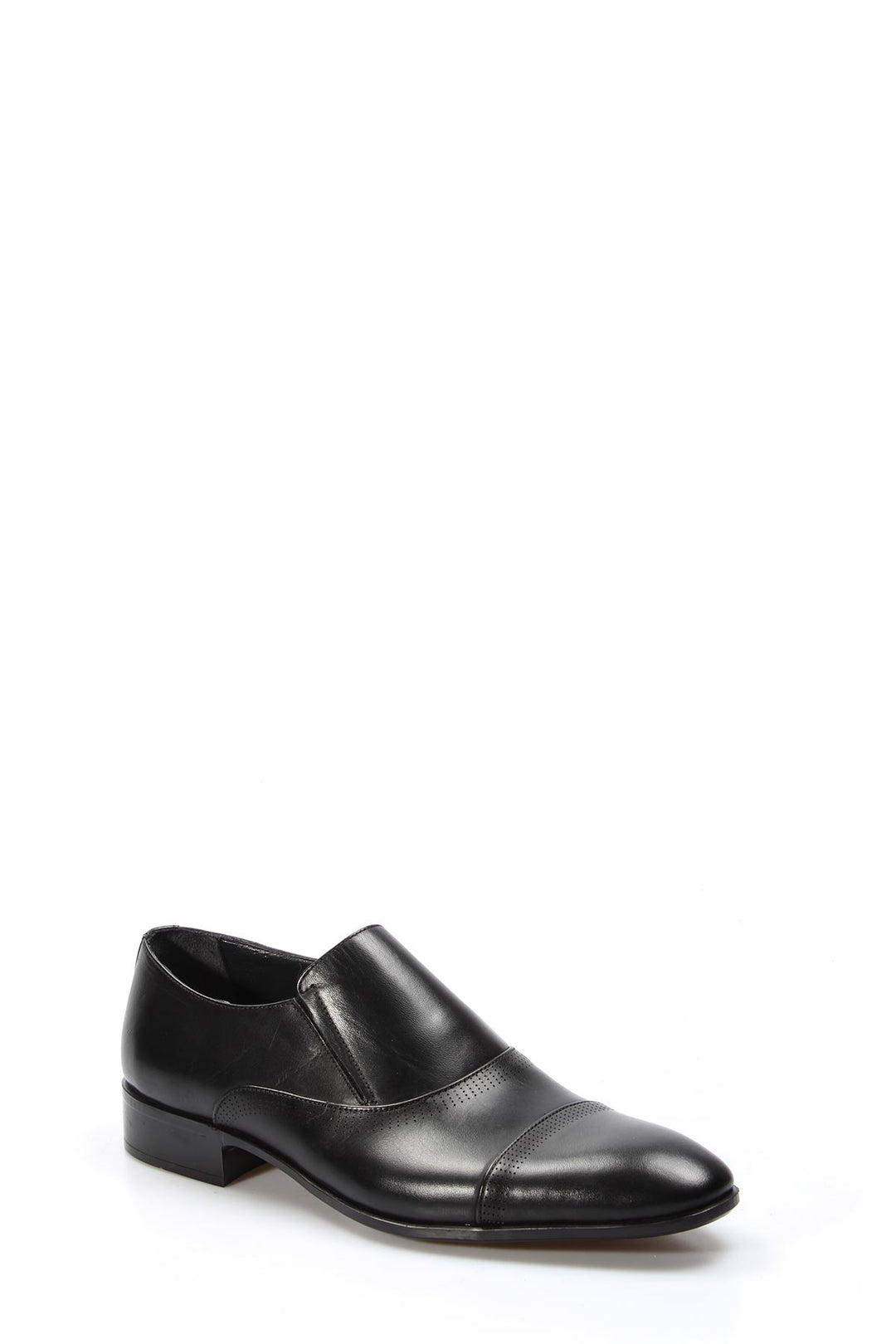 Men's Black Leather Slip-On Dress Shoes with Cap Toe - Wessi