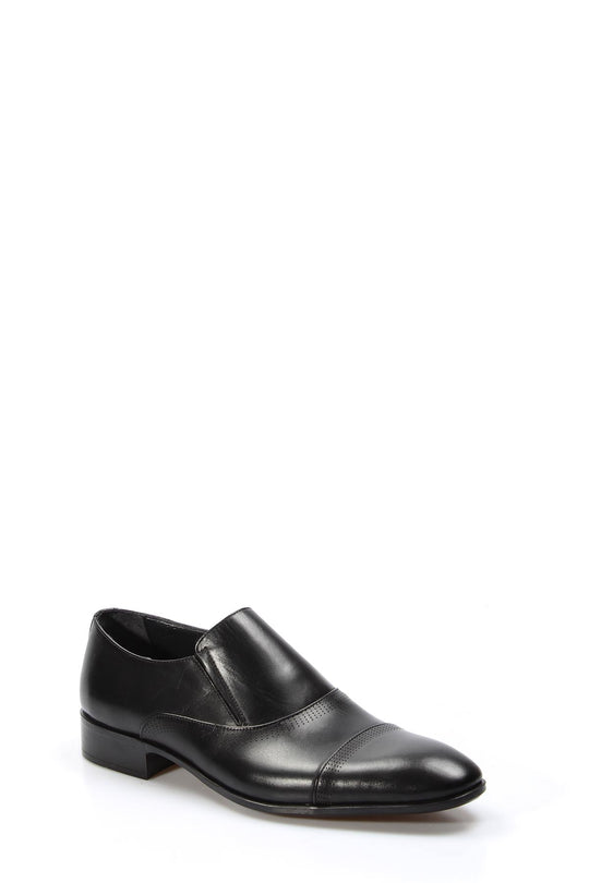 mens modern black dress shoes Men's Black Leather Slip-On Dress Shoes with Cap Toe - Wessi – Wessi