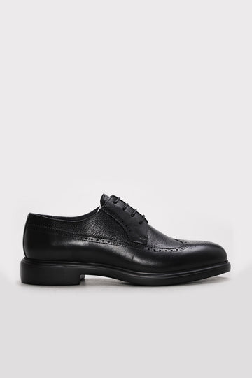 Black Textured Leather Perforated-Toe Dress Shoes for Men | Wessi