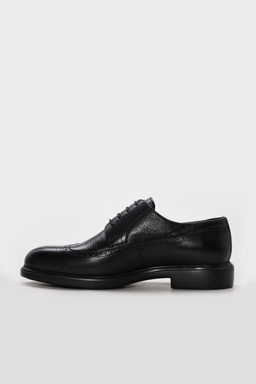 Black Textured Leather Perforated-Toe Dress Shoes for Men | Wessi