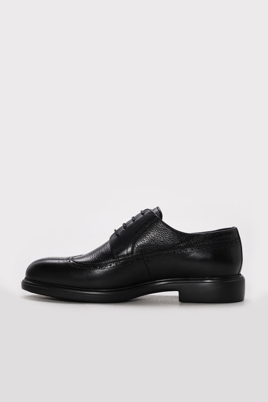 Black Textured Leather Perforated-Toe Dress Shoes for Men | Wessi