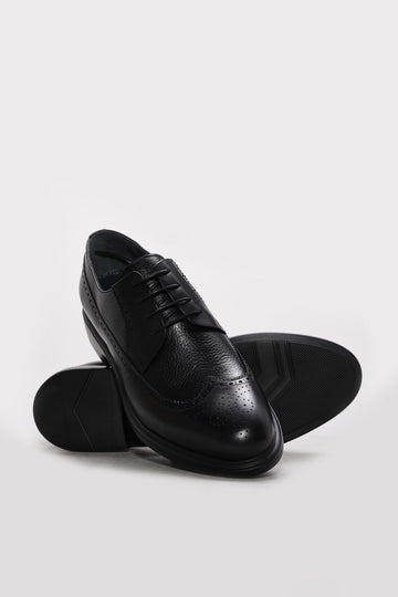 Black Textured Leather Perforated-Toe Dress Shoes for Men | Wessi