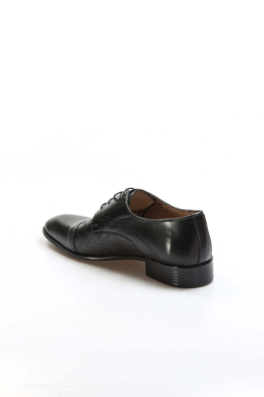 Men's Black Embossed Leather Oxfords-Wessi
