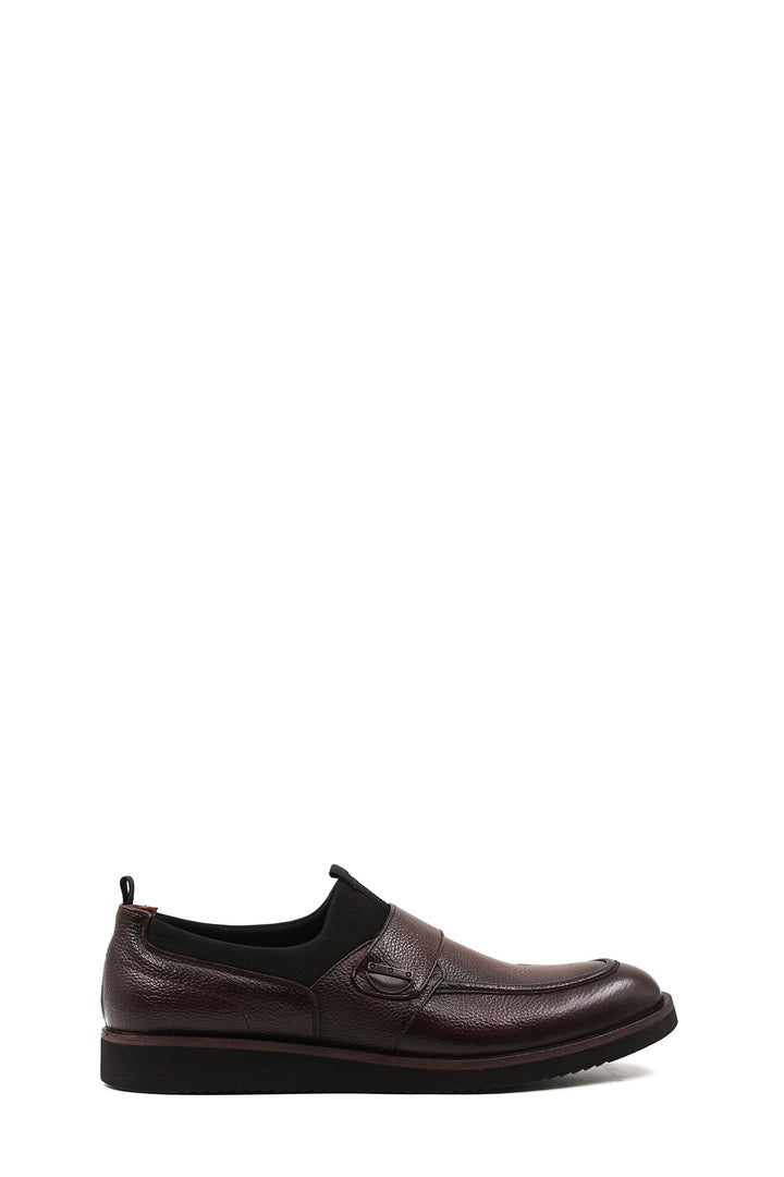 Men's Brown Leather Slip-On Loafers with Decorative Buckle - Wessi