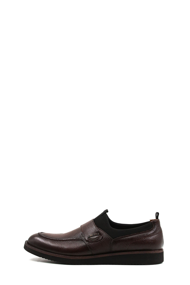 Men's Brown Leather Slip-On Loafers with Decorative Buckle - Wessi