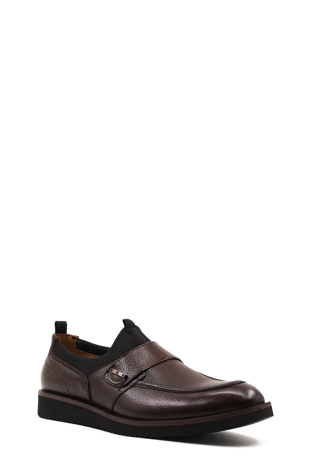 Men's Brown Leather Slip-On Loafers with Decorative Buckle - Wessi
