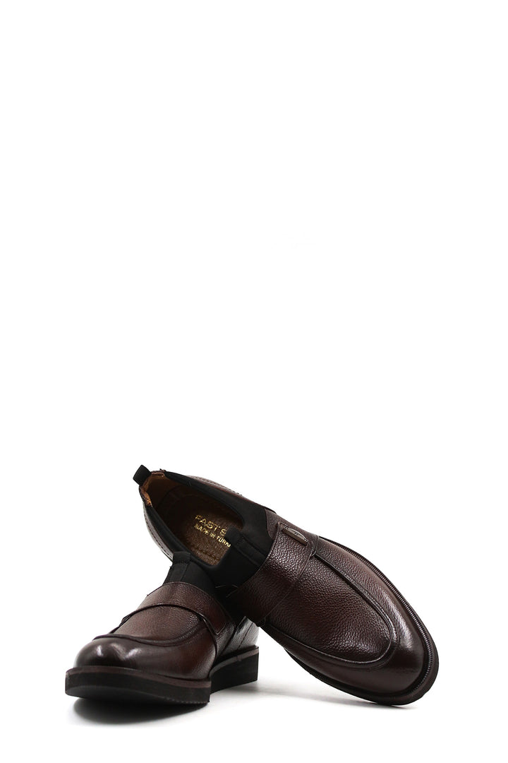 Men's Brown Leather Slip-On Loafers with Decorative Buckle - Wessi