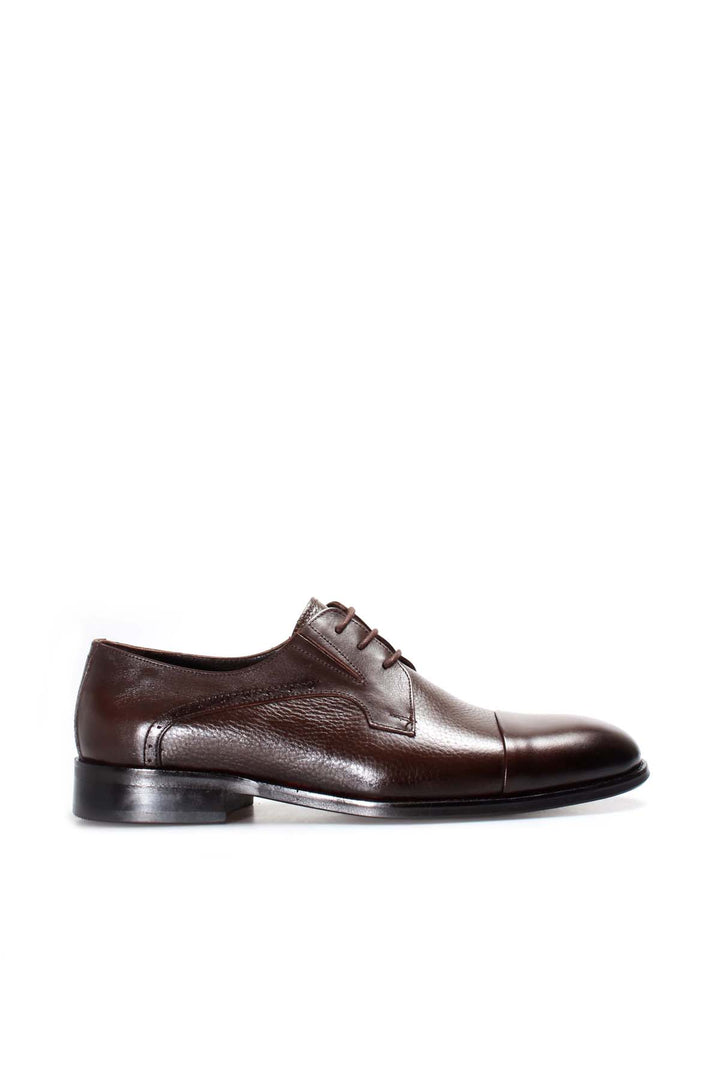 Men's Brown Leather Derby Shoes with Cap Toe - Wessi