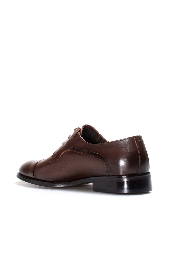 Men's Brown Leather Derby Shoes with Cap Toe - Wessi