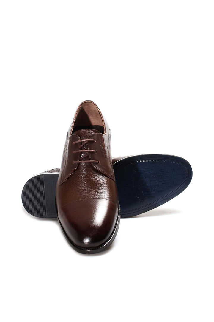 Men's Brown Leather Derby Shoes with Cap Toe - Wessi