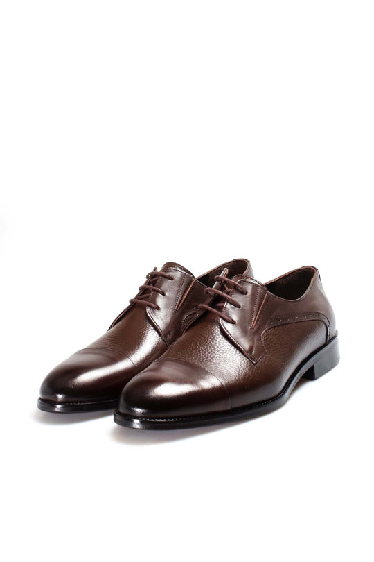 Men's Brown Leather Derby Shoes with Cap Toe - Wessi