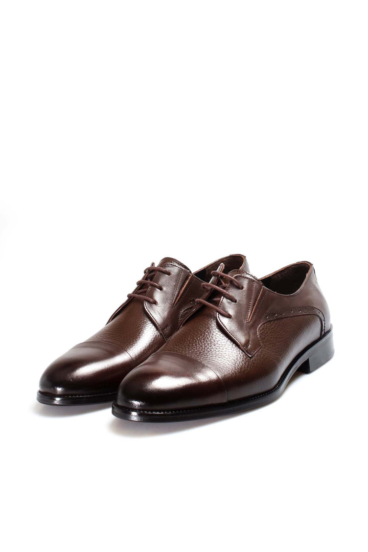 Men's Brown Leather Derby Shoes with Cap Toe - Wessi