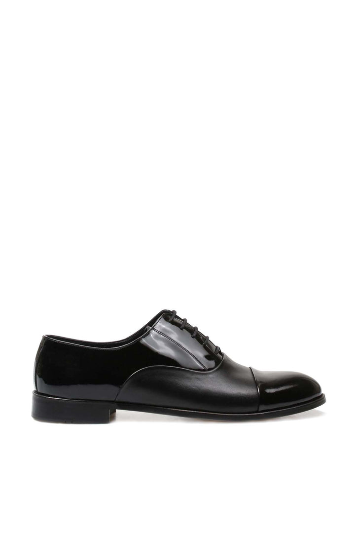 Men's Black Leather Oxford Shoes with Cap Toe and Glossy Finish - Wessi