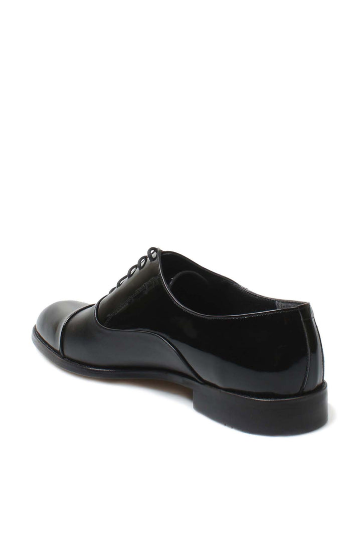 Men's Black Leather Oxford Shoes with Cap Toe and Glossy Finish - Wessi