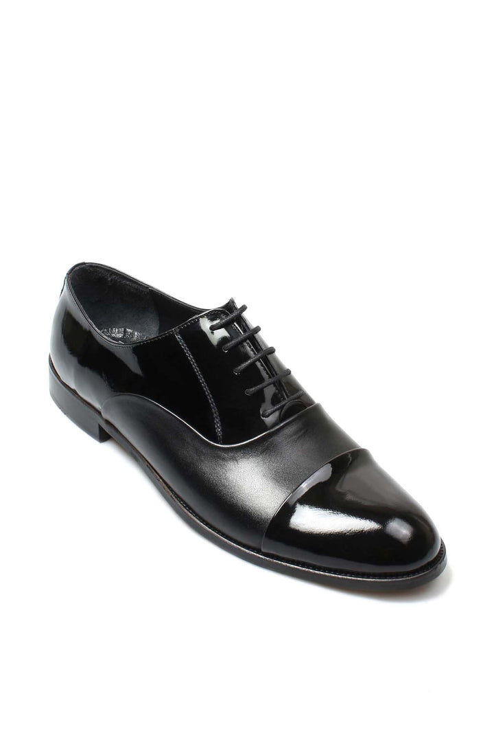 Men's Black Leather Oxford Shoes with Cap Toe and Glossy Finish - Wessi