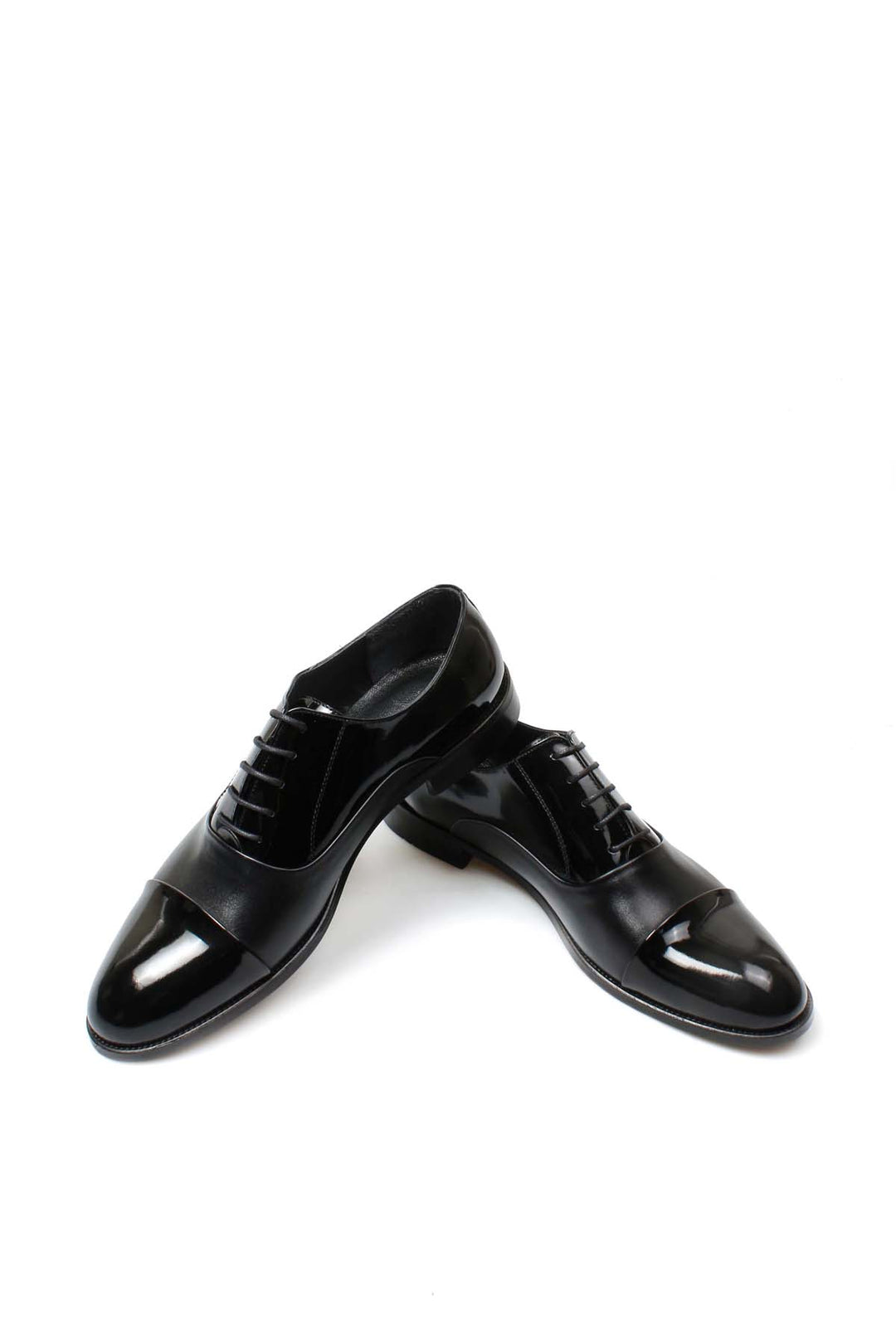Men's Black Leather Oxford Shoes with Cap Toe and Glossy Finish - Wessi