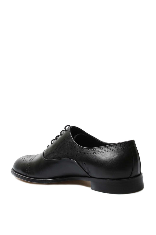 Men's Black Leather Oxford Shoes with Perforated Cap Toe - Wessi – Wessi