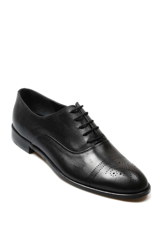 Men's Black Leather Oxford Shoes with Perforated Cap Toe - Wessi – Wessi