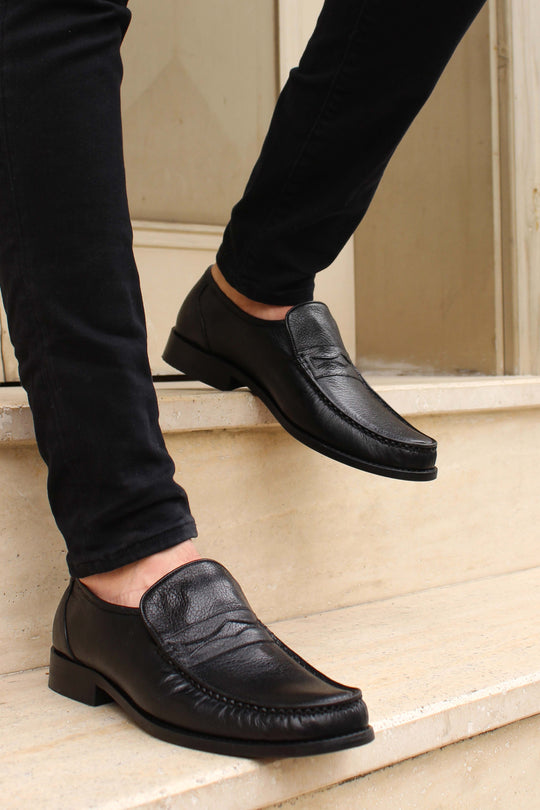Mocassins Penny en cuir noir classiques pour hommes - Wessi