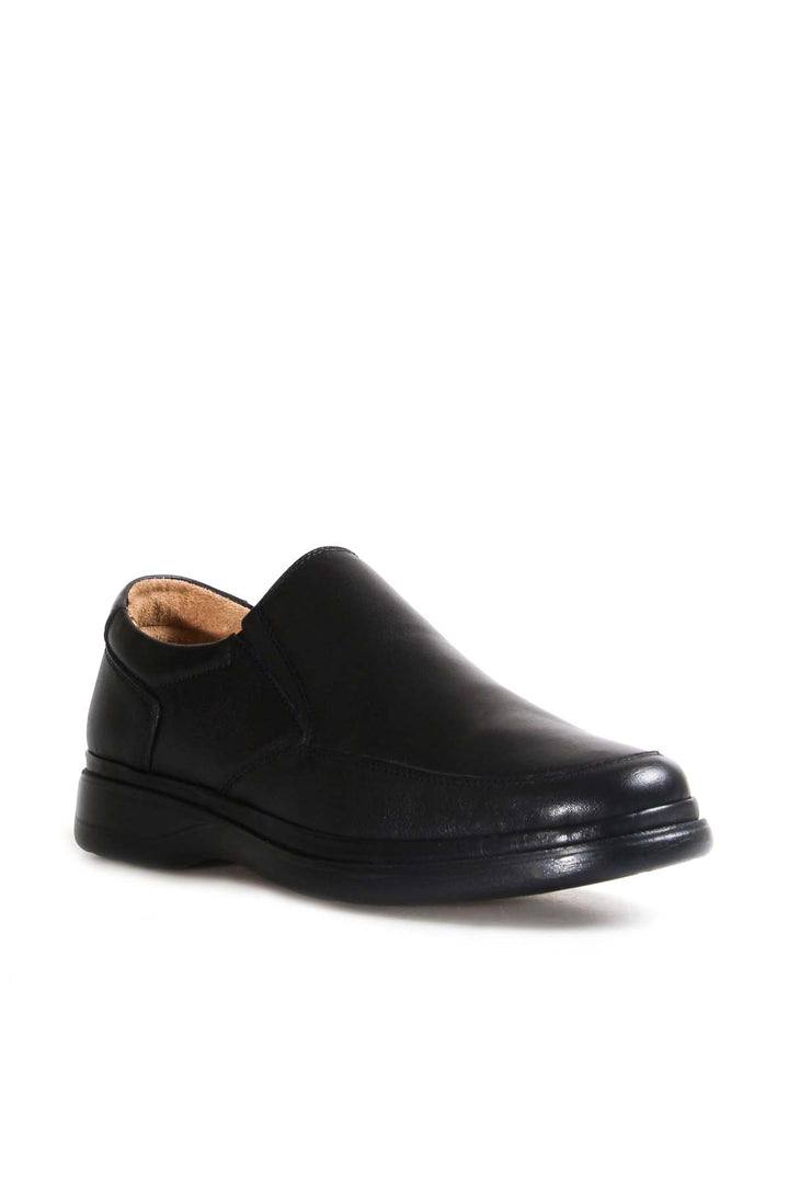 Men's Black Leather Slip-On Shoes with Cushioned Sole - Wessi