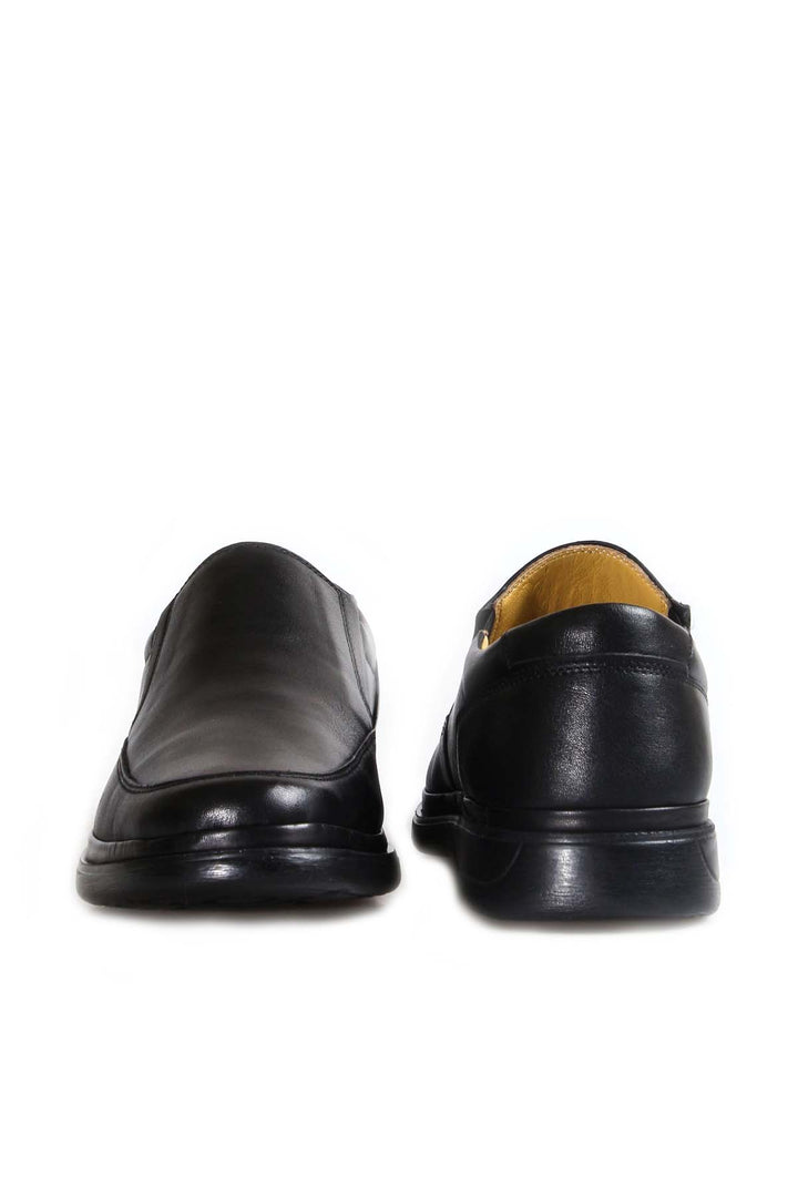 Men's Black Leather Slip-On Shoes with Cushioned Sole - Wessi