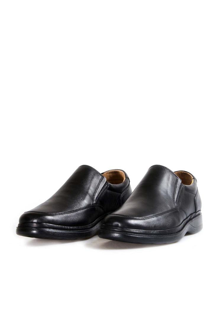 Men's Black Leather Slip-On Shoes with Cushioned Sole - Wessi