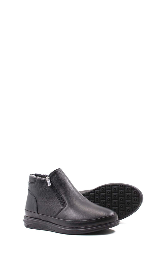 Men's Black Leather Zip-Up Ankle Boots with Fur Lining - Wessi Siyah / US 10 - EU 43 Men's Black Leather Zip-Up Ankle Boots with Fur Lining - Wessi Siyah / US 10 - EU 43