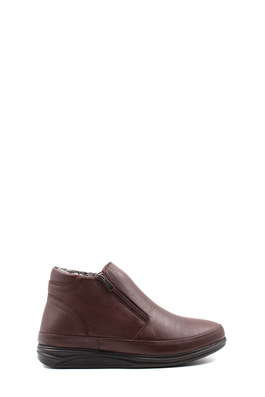 Мужские коричневые кожаные ботинки с боковой молнией и меховой подкладкой - Wessi