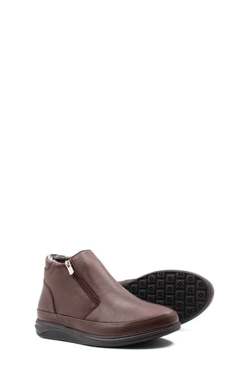 Мужские коричневые кожаные ботинки с боковой молнией и меховой подкладкой - Wessi