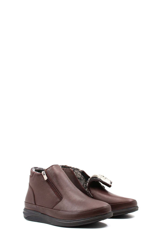 Мужские коричневые кожаные ботинки с боковой молнией и меховой подкладкой - Wessi