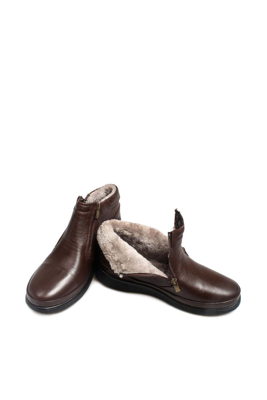 Men's Brown Leather Zip-Up Boots with Vegan Fur Lining - Wessi Wessi - Discover Diversity Men's Brown Leather Zip-Up Boots with Vegan Fur Lining - Wessi Wessi - Discover Diversity