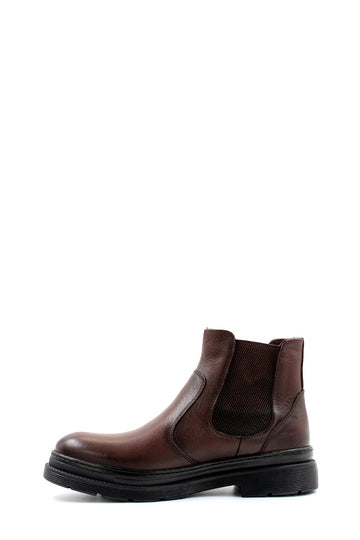 Мужские коричневые кожаные ботинки челси с эластичными боковыми вставками и меховой подкладкой - Wessi