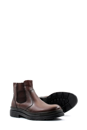 Мужские коричневые кожаные ботинки челси с эластичными боковыми вставками и меховой подкладкой - Wessi