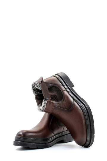 Мужские коричневые кожаные ботинки челси с эластичными боковыми вставками и меховой подкладкой - Wessi