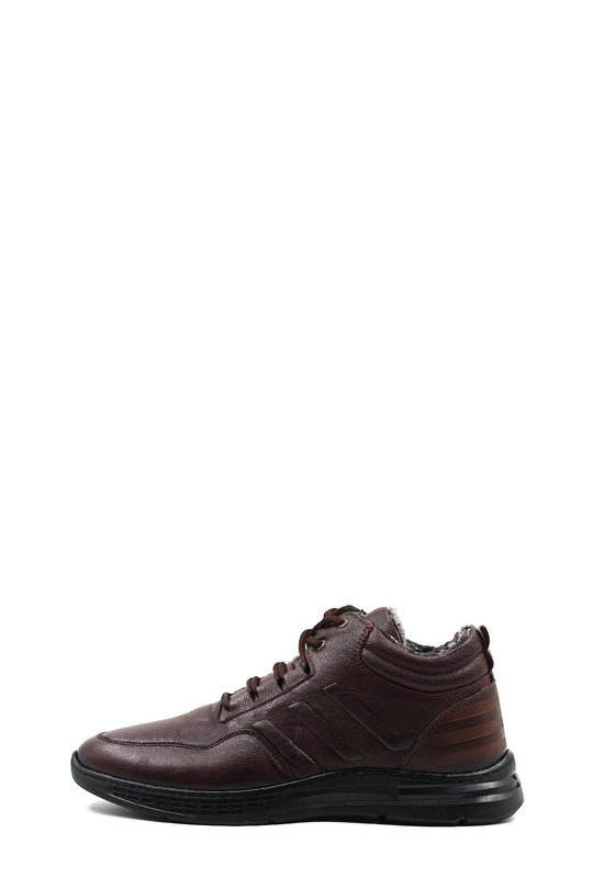 Мужские коричневые кожаные ботинки на меховой подкладке на прочной подошве со шнуровкой - Wessi