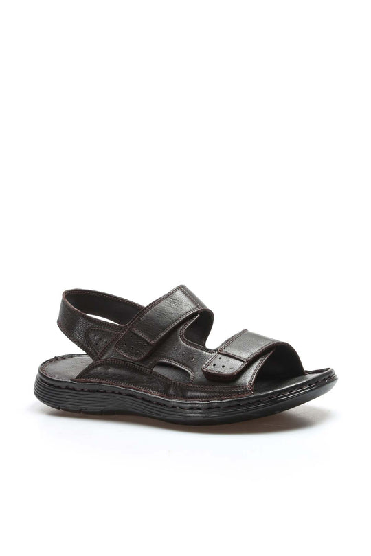 Men's Brown Leather Sandals with Adjustable Straps - Wessi