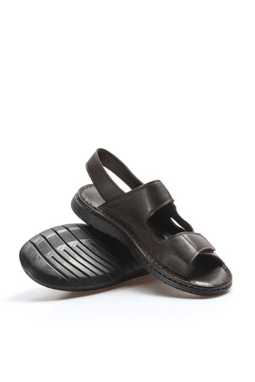 Men's Brown Leather Sandals with Adjustable Straps - Wessi