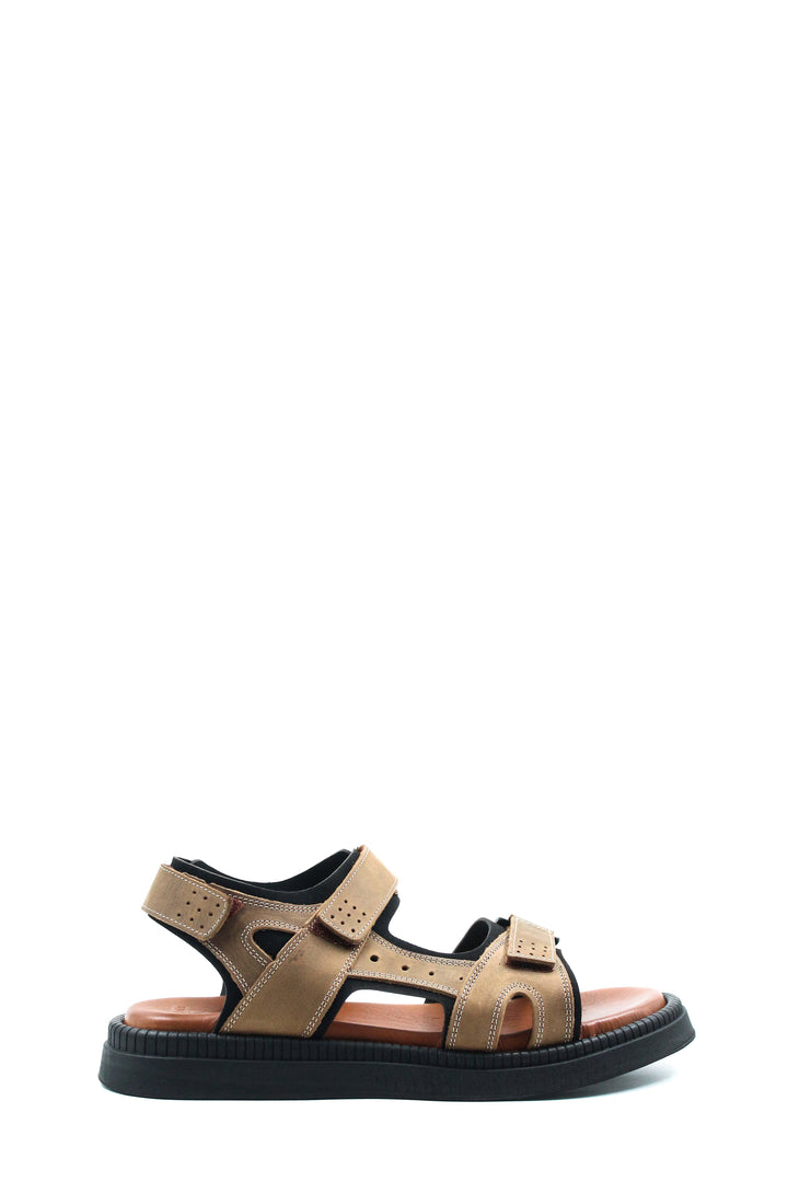 Men's Beige Leather Sandals with Adjustable Straps and Cushioned Footbed - Wessi