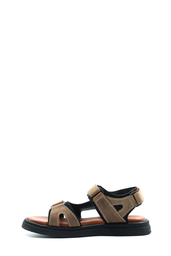 Men's Beige Leather Sandals with Adjustable Straps and Cushioned Footbed - Wessi