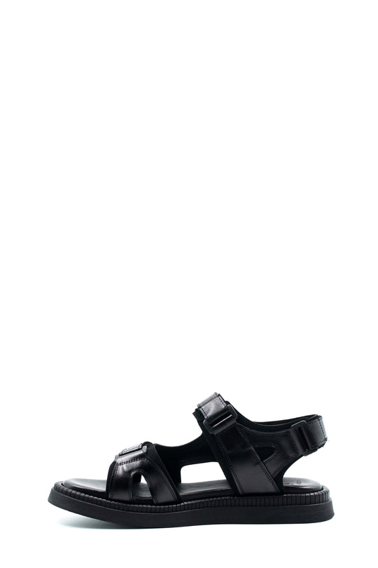 Men's Black Leather Open-Toe Sandals with Adjustable Straps and Cushioned Sole - Wessi