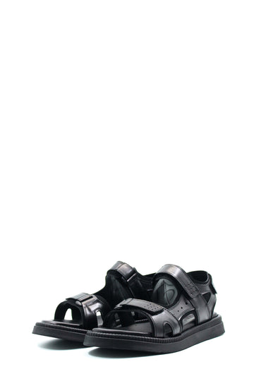 Men's Black Leather Open-Toe Sandals with Adjustable Straps and Cushioned Sole - Wessi