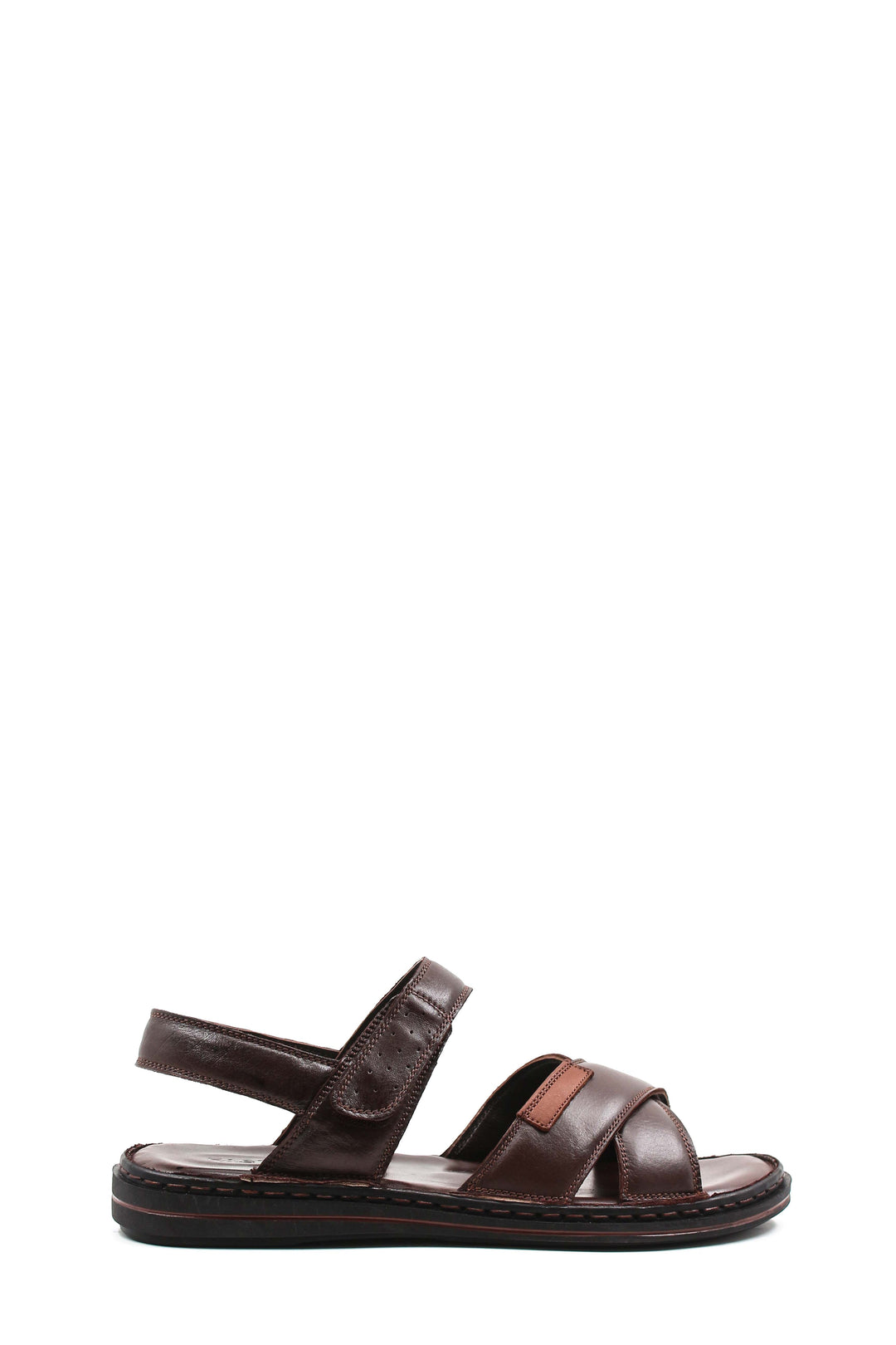 Men's Brown Leather Sandals with Cross Straps and Cushioned Footbed - Wessi